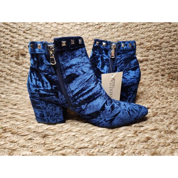 Patrizia By Spring Step Blue Velvet Heeled Ankle Boots Studded Size 37, 6.5 US - Picture 8 of 12
